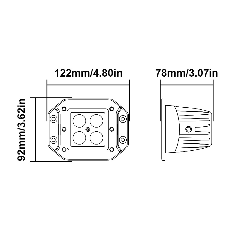 WETECH 12W 4" LED Auxiliary Spot Light Flush Mount Off-road Reverse Lights