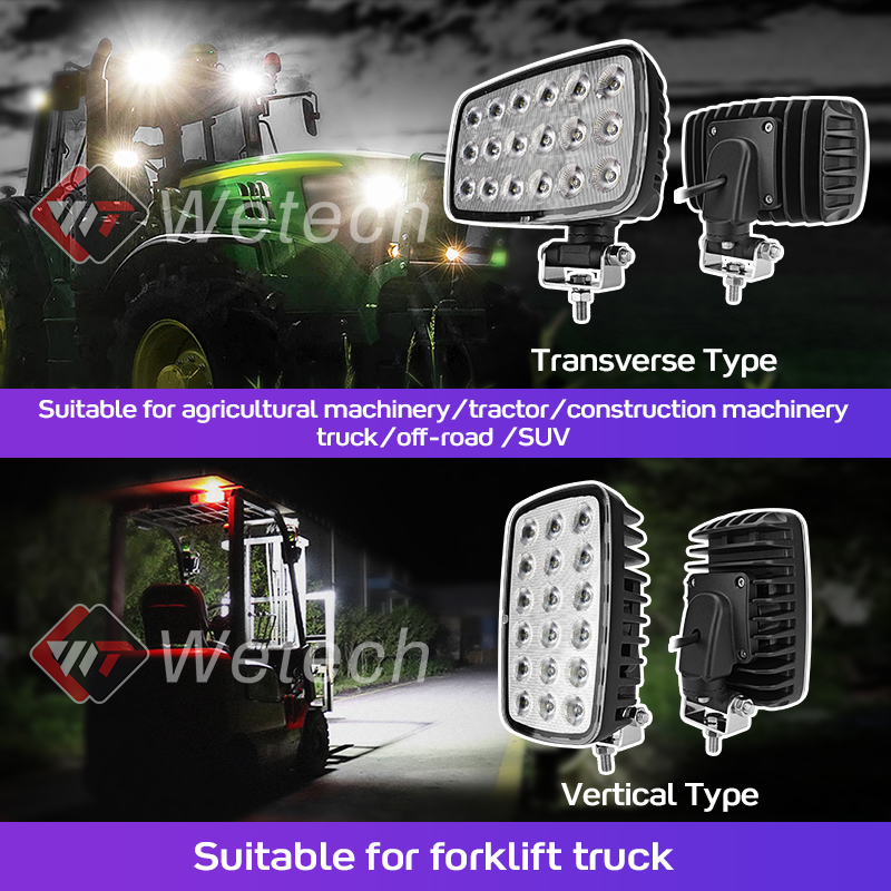 WETECH 90W 6.5" LED Work Lights Rectangular Swivel Bracket Flood WorkLight