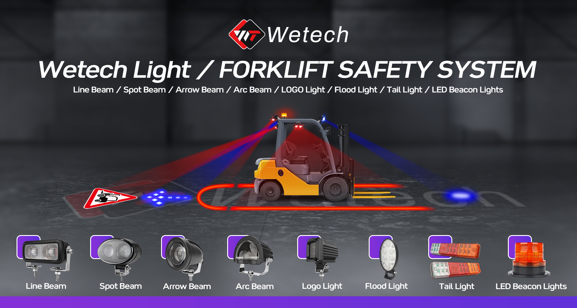 WETECH 40W Forklift Warning Light Arc Beam Safety Lamp