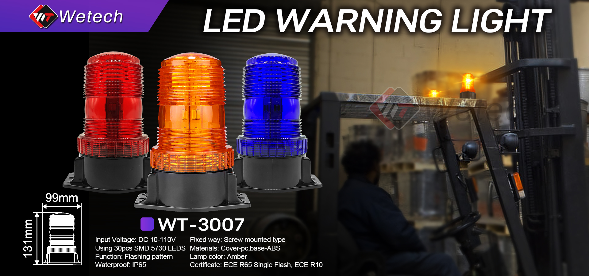 WETECH 5" Beacon Signal LED Rotating Flashing Forklift Warning Lights