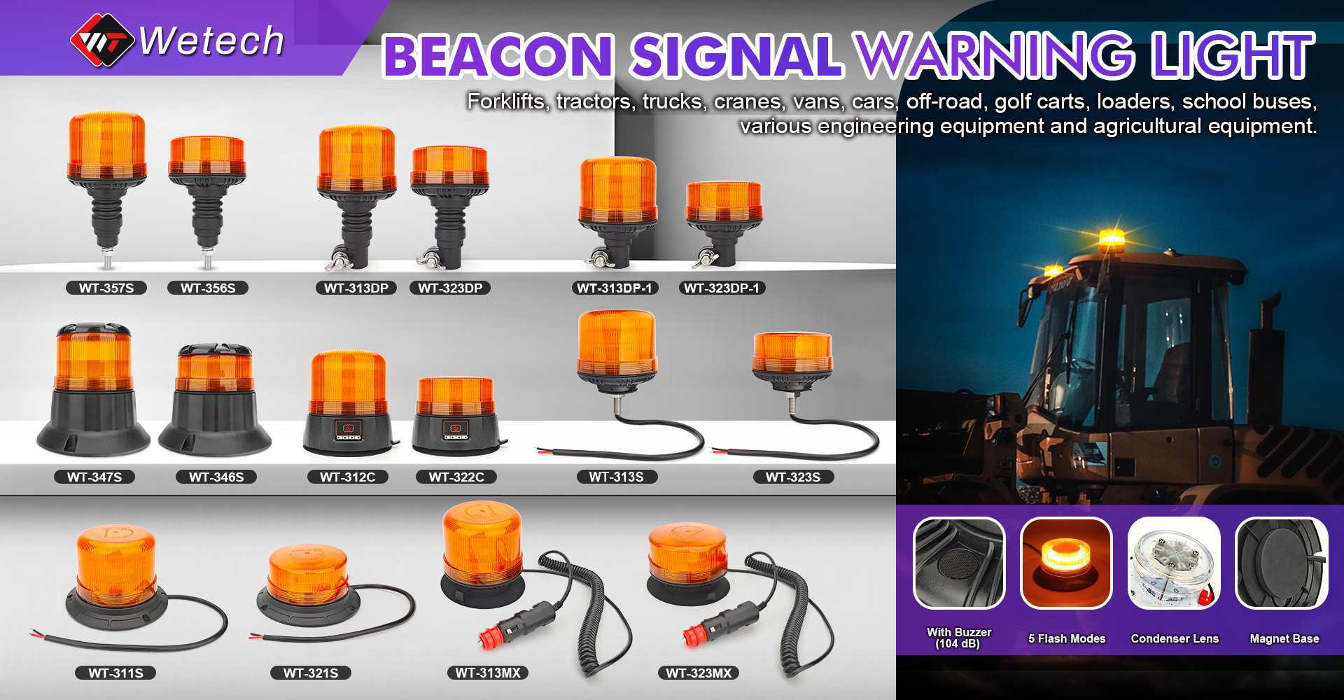 WETECH High Cover Model Beacon Signal LED Flashing Warning Light With Screw Mounted Type