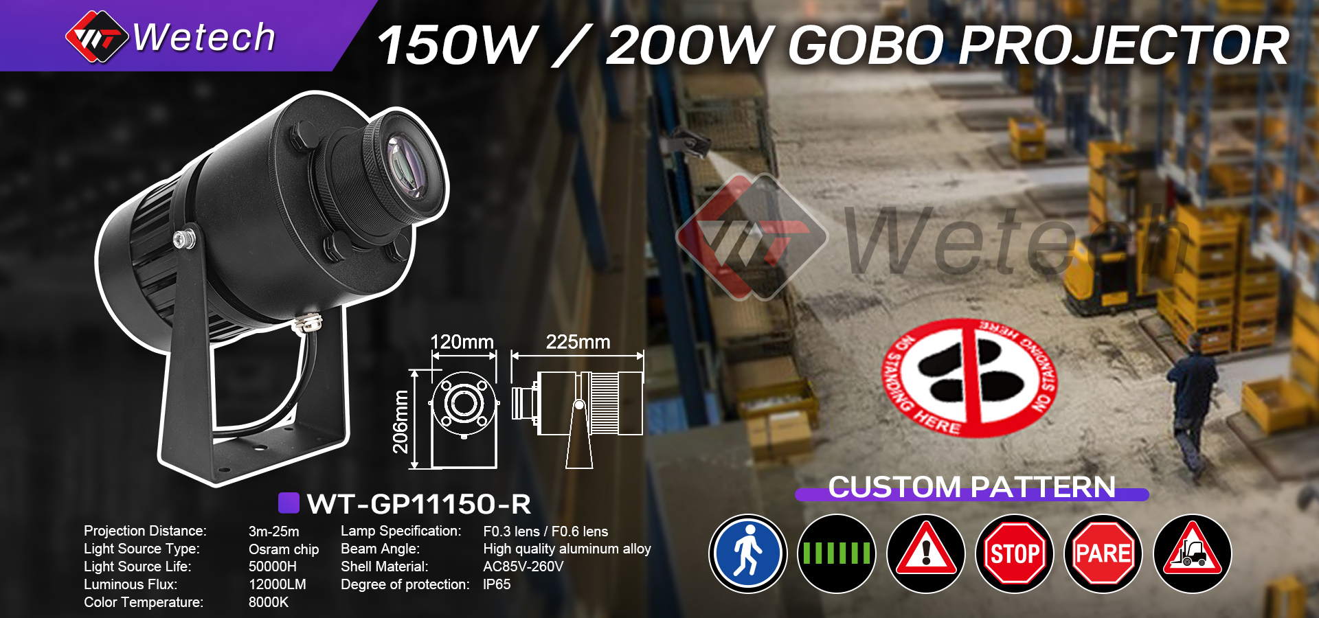 WETECH 150W Gobo Projector Custom Logo Advertising Light