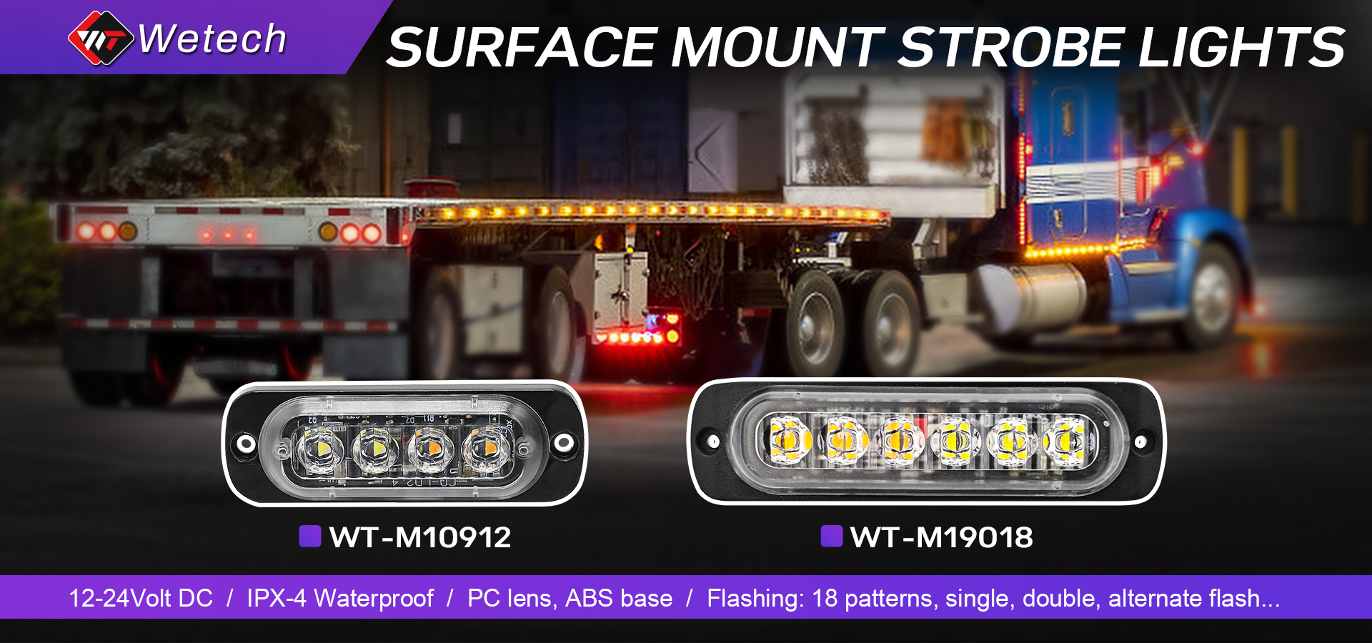 WETECH 2" LED Strobe Lights Vehicle Side Marker Surface Mount