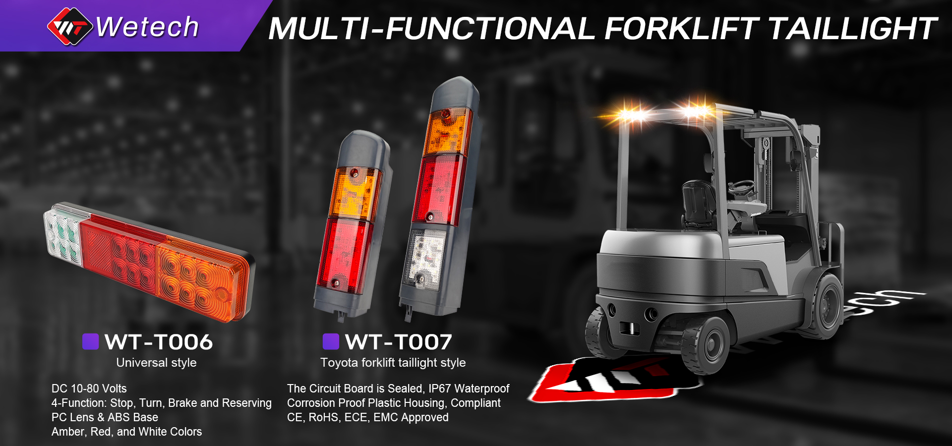 WETECH Three Colors Combination Right Side Position Forklift Truck Tail Lights